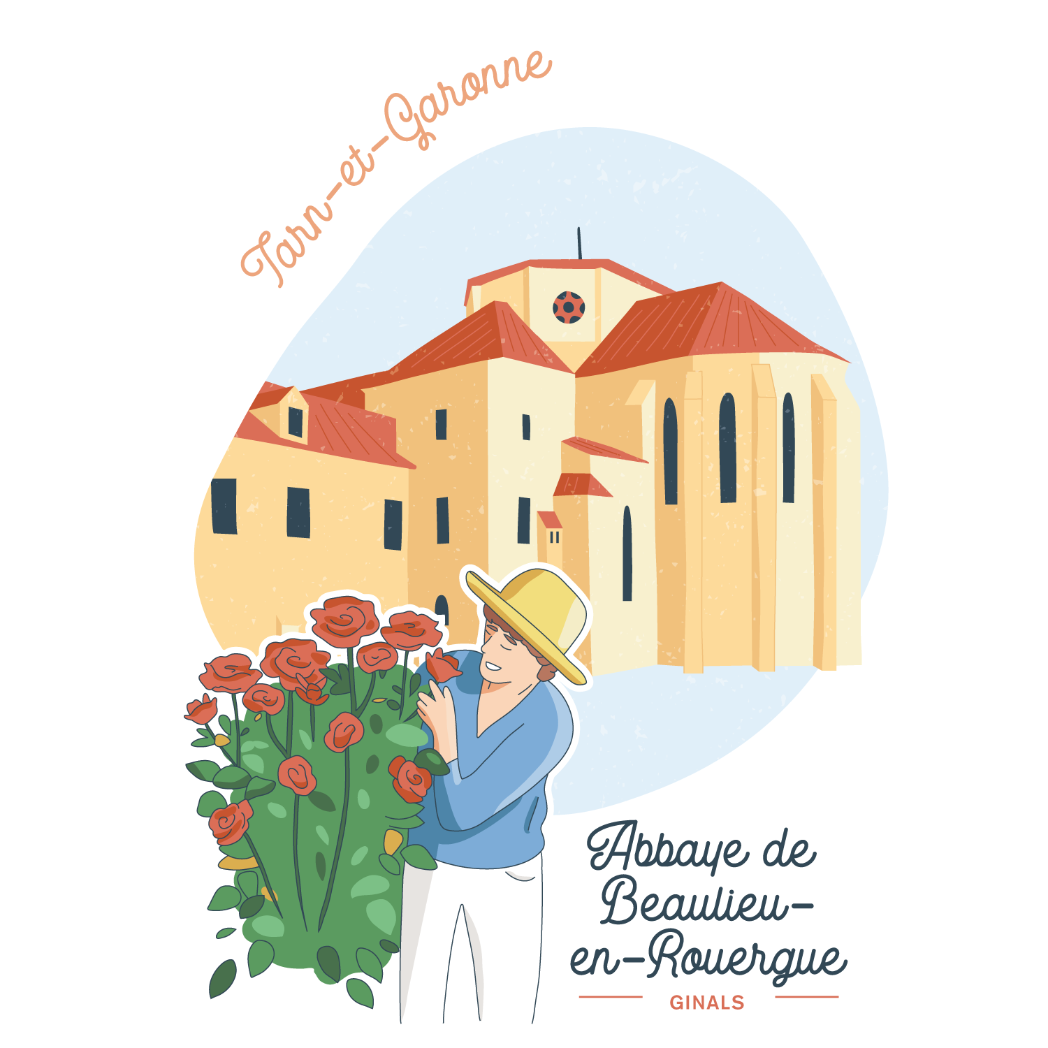 une vieille personne profite des senteurs et de la beauté des fleurs de l'abbaye de Beaulieu-en-Rouerge