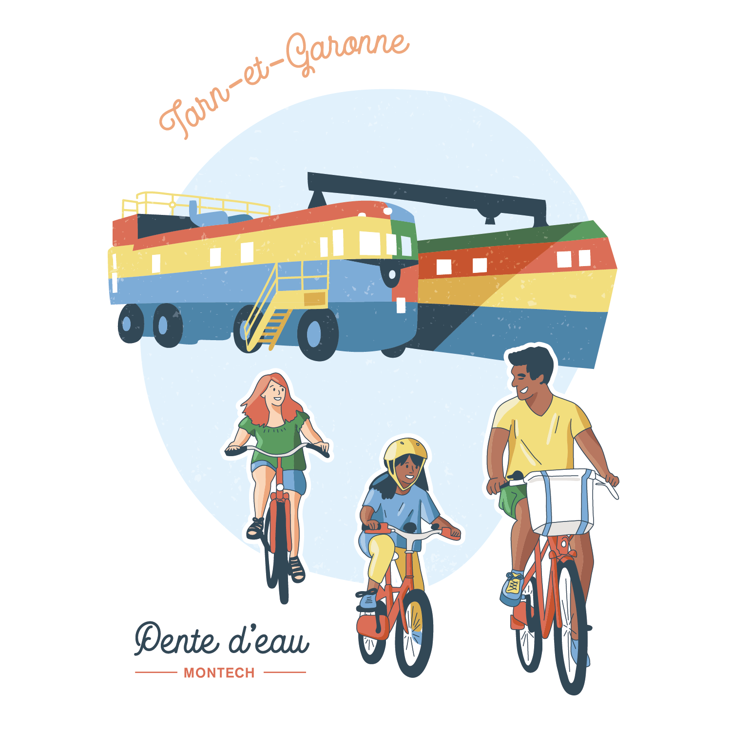 Une famille fait du cyclotourisme et découvre la Pente d'Eau de Montech